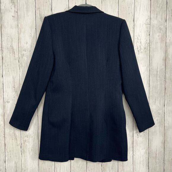 Vintage Fashion Bug Navy One Button Long Sleeve Collared Long Blazer 9 Juniors - Picture 2 of 10
